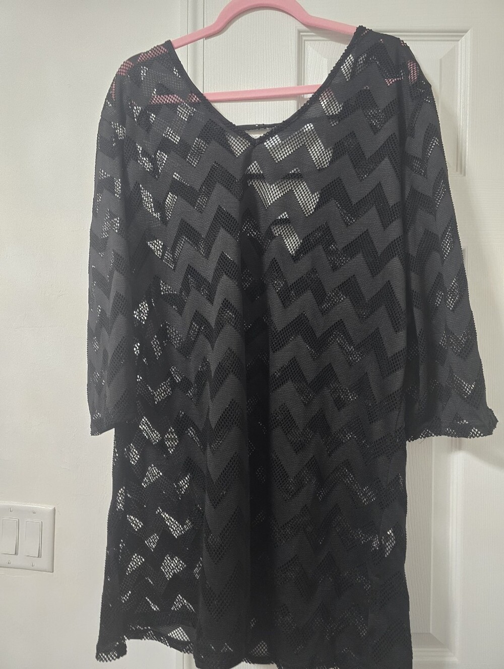 Swimsuits For All Black Mesh Cover-Up with Chevron Texture - Picture 3 of 4